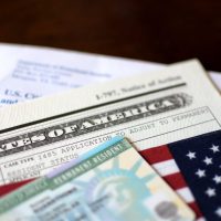 A close up of several different papers with us and american flags