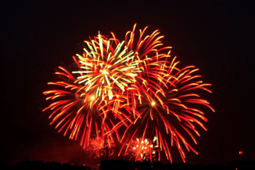 A bunch of fireworks are lit up in the night sky