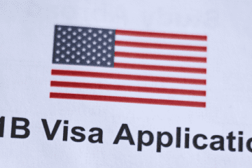 A close up of the usa flag on a visa application