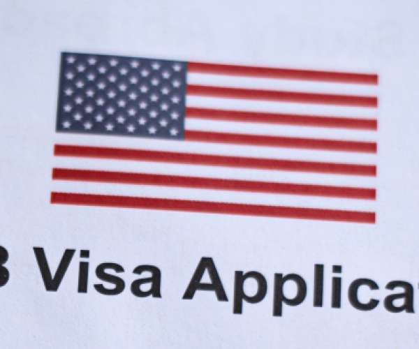 A close up of the usa flag on a visa application