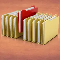 A bunch of folders are lined up on the table