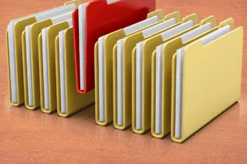 A bunch of folders are lined up on the table
