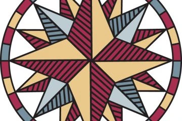 Stylized multicolor compass rose emblem