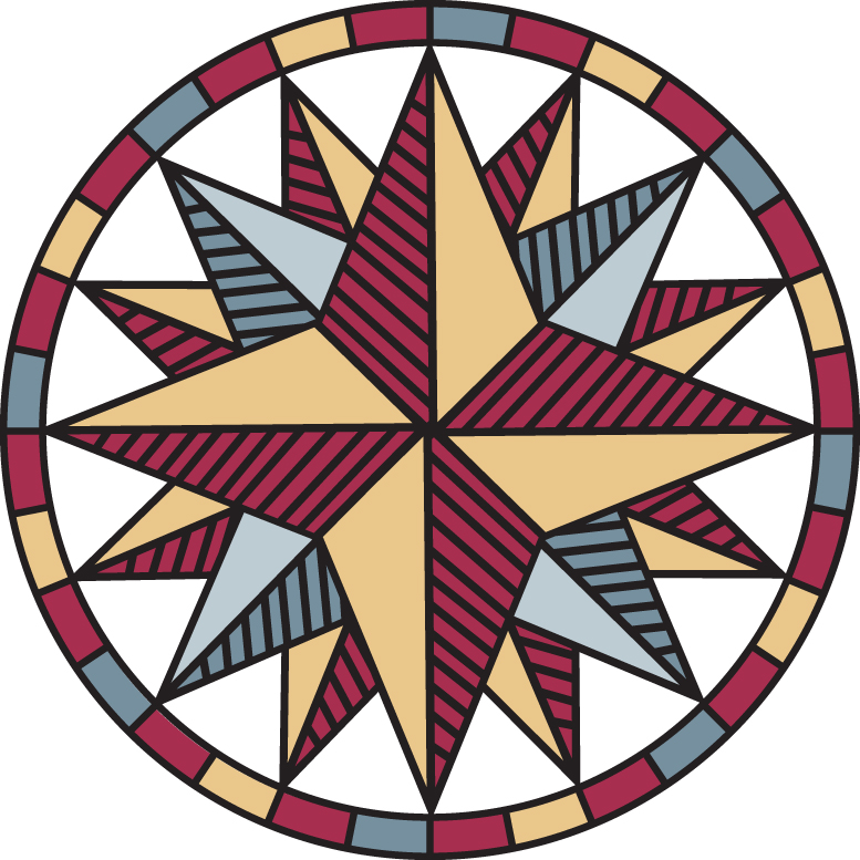 A circular design with a star in the center.